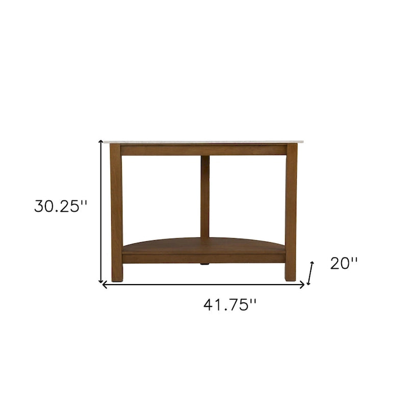 Console demi-cercle en faux marbre blanc avec étagère et base en bois - 41,75 cm L x 20 cm l x 30,25 cm H