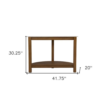 Console demi-cercle en faux marbre blanc avec étagère et base en bois - 41,75 cm L x 20 cm l x 30,25 cm H