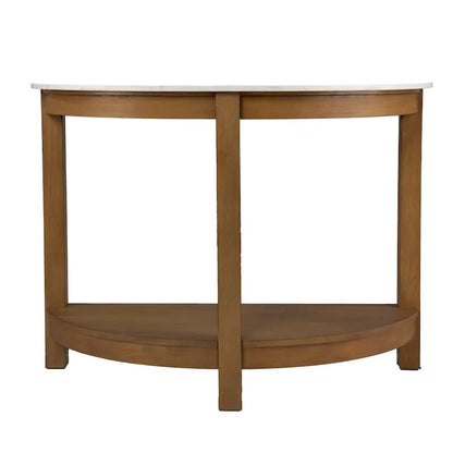 Console demi-cercle en faux marbre blanc avec étagère et base en bois - 41,75 cm L x 20 cm l x 30,25 cm H