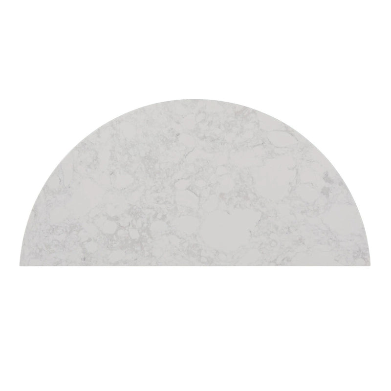 Console demi-cercle en faux marbre blanc avec étagère et base en bois - 41,75 cm L x 20 cm l x 30,25 cm H