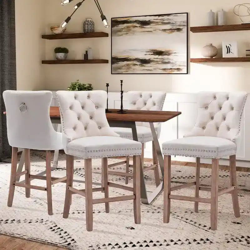 Ensemble de 4 tabourets de bar contemporains recouverts de velours