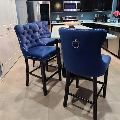 Contemporary Velvet Upholstered Counter Bar Stools Set of 4