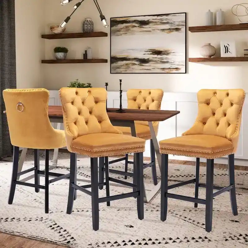 Ensemble de 4 tabourets de bar contemporains recouverts de velours