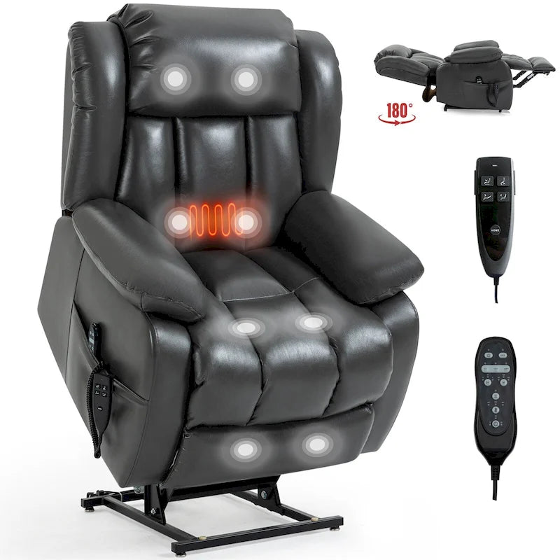 Fauteuil releveur électrique à double moteur en similicuir pour personnes âgées, canapé de massage Lazy Boy une place avec vibrations à 8 points et chauffage lombaire