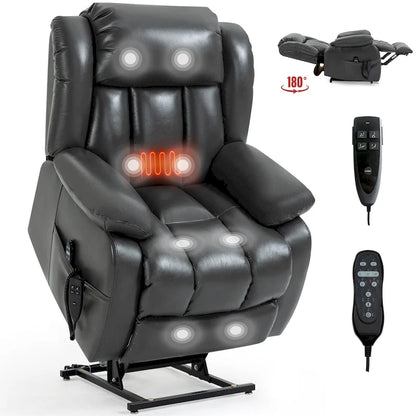 Fauteuil releveur électrique à double moteur en similicuir pour personnes âgées, canapé de massage Lazy Boy une place avec vibrations à 8 points et chauffage lombaire
