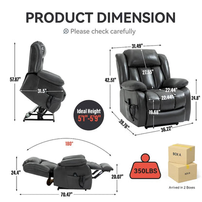 Fauteuil releveur électrique à double moteur en similicuir pour personnes âgées, canapé de massage Lazy Boy une place avec vibrations à 8 points et chauffage lombaire