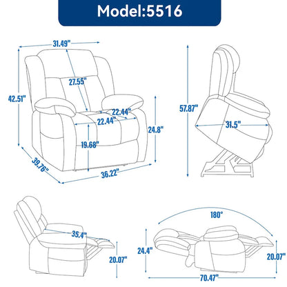 Fauteuil releveur électrique à double moteur en similicuir pour personnes âgées, canapé de massage Lazy Boy une place avec vibrations à 8 points et chauffage lombaire