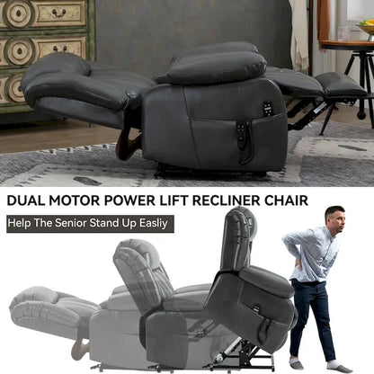 Fauteuil releveur électrique à double moteur en similicuir pour personnes âgées, canapé de massage Lazy Boy une place avec vibrations à 8 points et chauffage lombaire