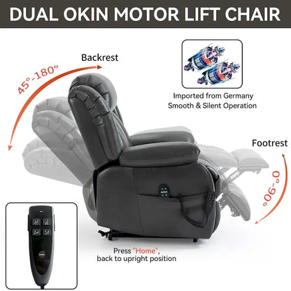 Fauteuil releveur électrique à double moteur en similicuir pour personnes âgées, canapé de massage Lazy Boy une place avec vibrations à 8 points et chauffage lombaire