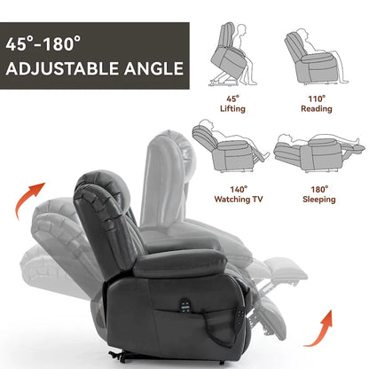 Fauteuil releveur électrique à double moteur en similicuir pour personnes âgées, canapé de massage Lazy Boy une place avec vibrations à 8 points et chauffage lombaire