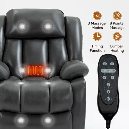 Fauteuil releveur électrique à double moteur en similicuir pour personnes âgées, canapé de massage Lazy Boy une place avec vibrations à 8 points et chauffage lombaire