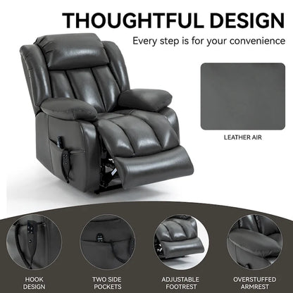 Fauteuil releveur électrique à double moteur en similicuir pour personnes âgées, canapé de massage Lazy Boy une place avec vibrations à 8 points et chauffage lombaire