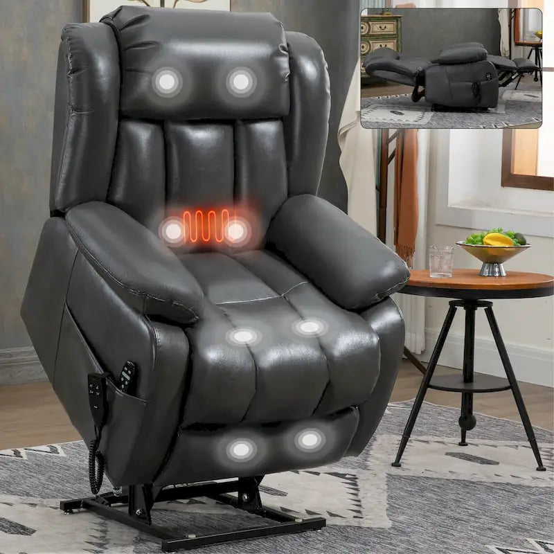 Fauteuil releveur électrique à double moteur en similicuir pour personnes âgées, canapé de massage Lazy Boy une place avec vibrations à 8 points et chauffage lombaire