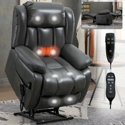 Fauteuil releveur électrique à double moteur en similicuir pour personnes âgées, canapé de massage Lazy Boy une place avec vibrations à 8 points et chauffage lombaire