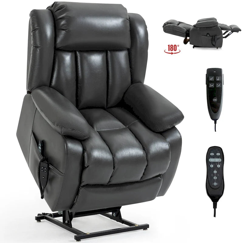 Fauteuil releveur électrique à double moteur en similicuir pour personnes âgées, canapé de massage Lazy Boy une place avec vibrations à 8 points et chauffage lombaire