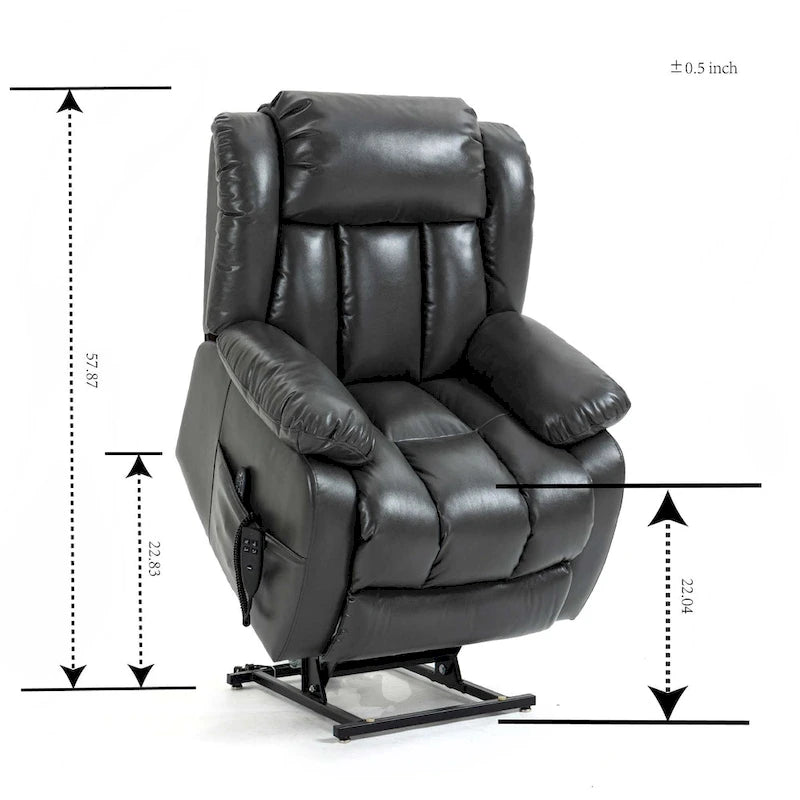Fauteuil releveur électrique à double moteur en similicuir pour personnes âgées, canapé de massage Lazy Boy une place avec vibrations à 8 points et chauffage lombaire
