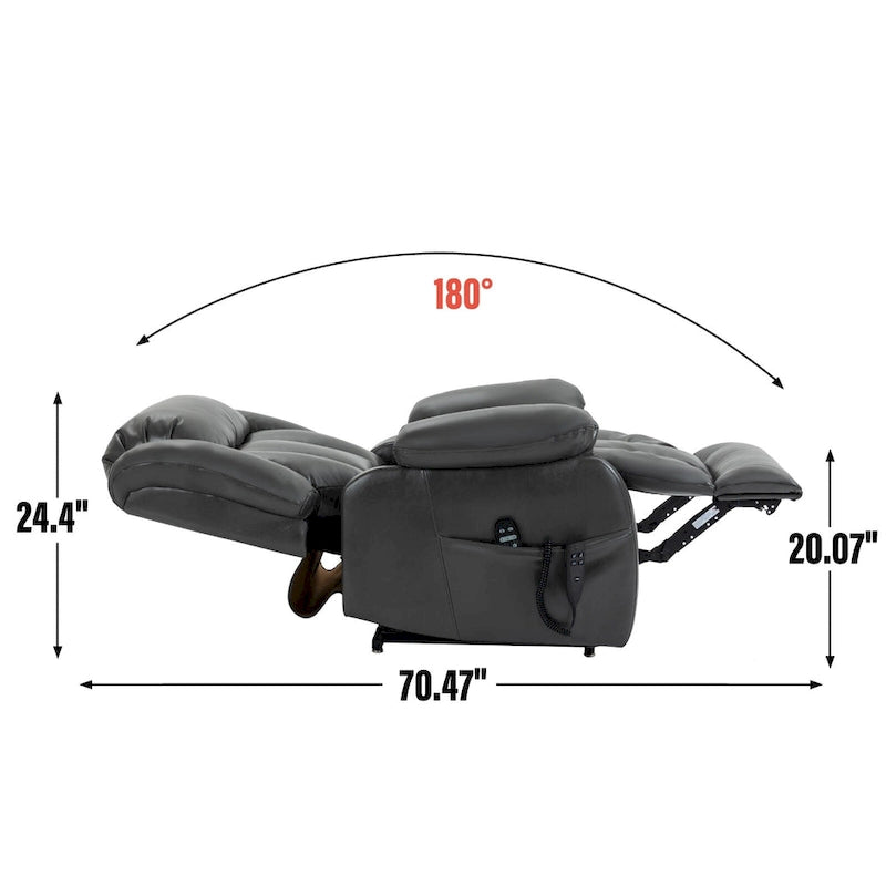 Fauteuil releveur électrique à double moteur en similicuir pour personnes âgées, canapé de massage Lazy Boy une place avec vibrations à 8 points et chauffage lombaire
