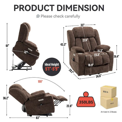 Fauteuil inclinable électrique Lazy Boy en chenille, fauteuil de massage moderne pour salon avec chauffage lombaire, ports USB et Type-C