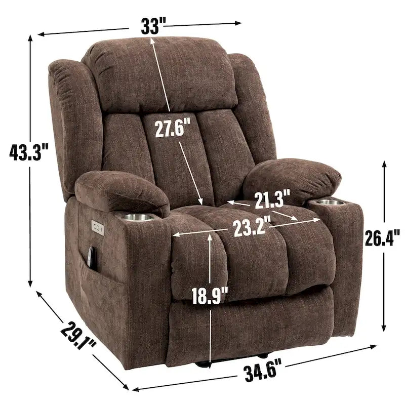 Fauteuil inclinable électrique Lazy Boy en chenille, fauteuil de massage moderne pour salon avec chauffage lombaire, ports USB et Type-C