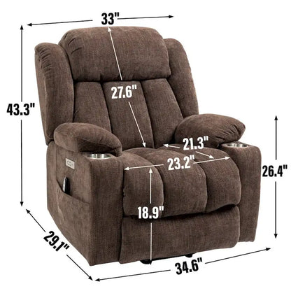 Fauteuil inclinable électrique Lazy Boy en chenille, fauteuil de massage moderne pour salon avec chauffage lombaire, ports USB et Type-C