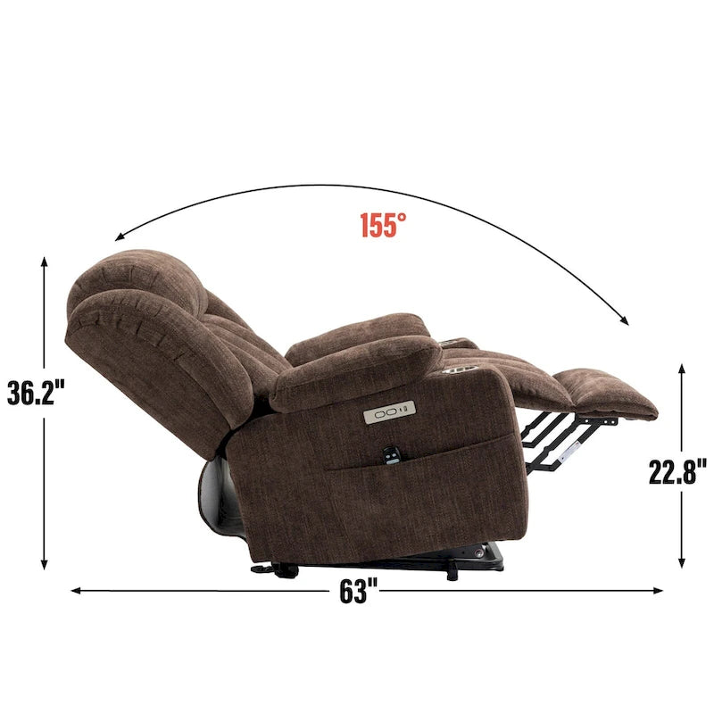 Fauteuil inclinable électrique Lazy Boy en chenille, fauteuil de massage moderne pour salon avec chauffage lombaire, ports USB et Type-C