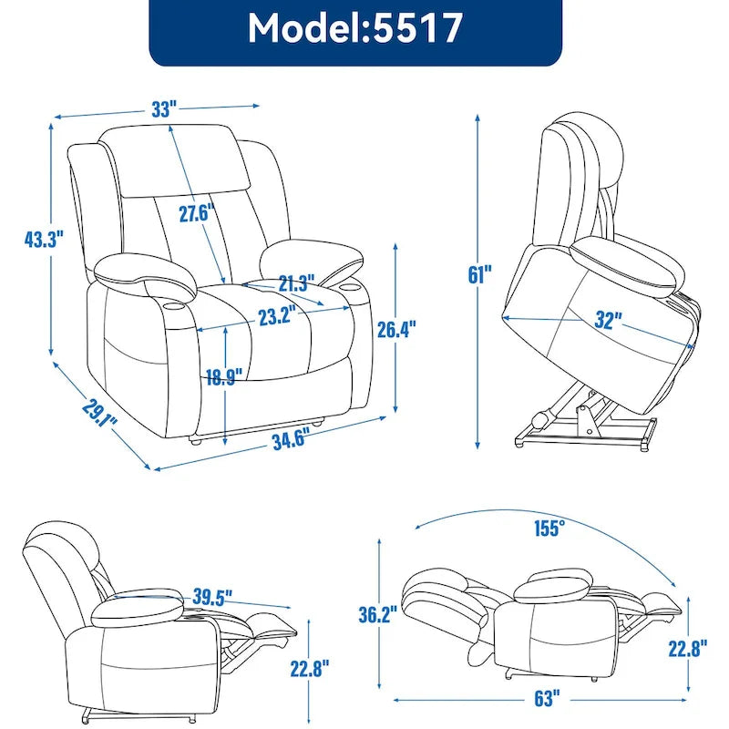 Fauteuil inclinable électrique Lazy Boy en chenille, fauteuil de massage moderne pour salon avec chauffage lombaire, ports USB et Type-C
