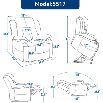 Fauteuil inclinable électrique Lazy Boy en chenille, fauteuil de massage moderne pour salon avec chauffage lombaire, ports USB et Type-C