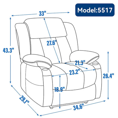 Fauteuil inclinable électrique Lazy Boy en chenille, fauteuil de massage moderne pour salon avec chauffage lombaire, ports USB et Type-C