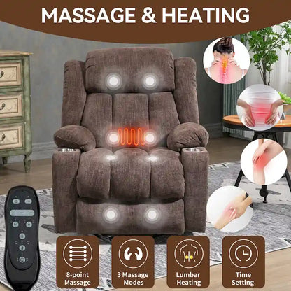 Fauteuil inclinable électrique Lazy Boy en chenille, fauteuil de massage moderne pour salon avec chauffage lombaire, ports USB et Type-C
