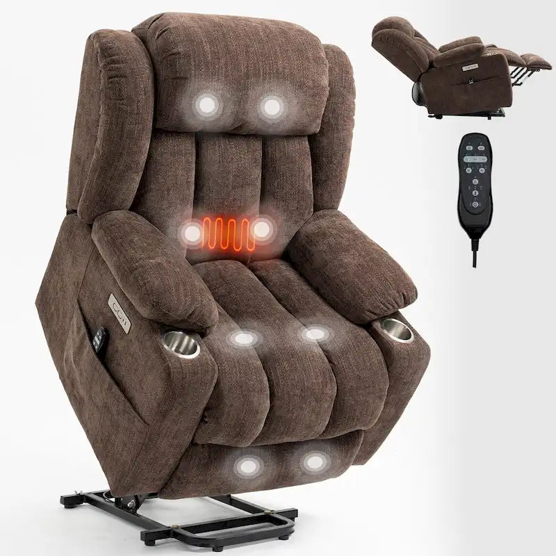 Fauteuil inclinable électrique Lazy Boy en chenille, fauteuil de massage moderne pour salon avec chauffage lombaire, ports USB et Type-C