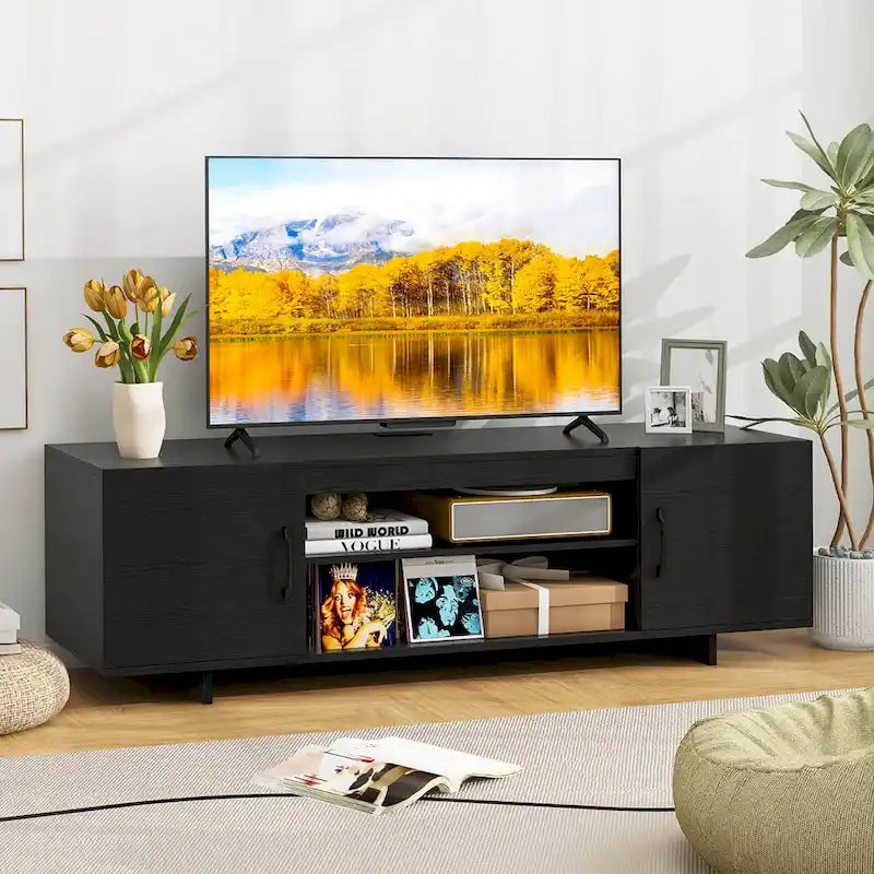 Meuble TV Costway pour téléviseurs de 70 pouces, centre multimédia moderne avec prise électrique - Voir les détails