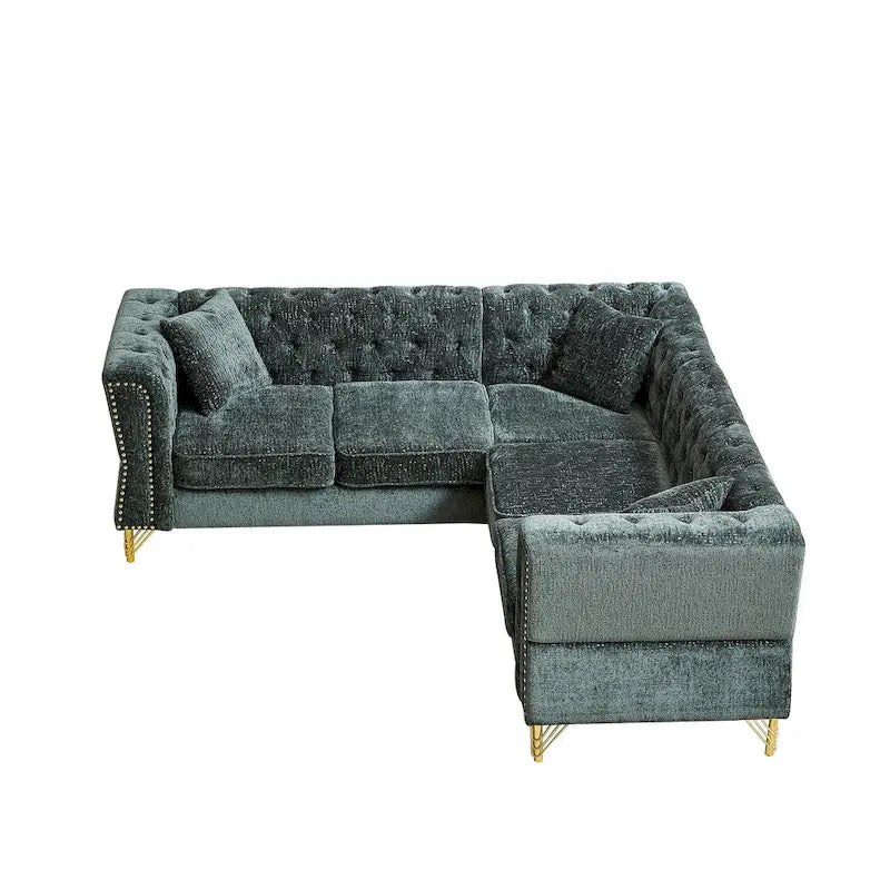 Canapé d'angle 5 places en chenille verte 81,5