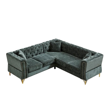 Canapé d'angle 5 places en chenille verte 81,5
