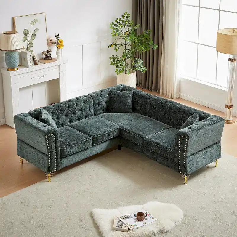 Canapé d'angle 5 places en chenille verte 81,5
