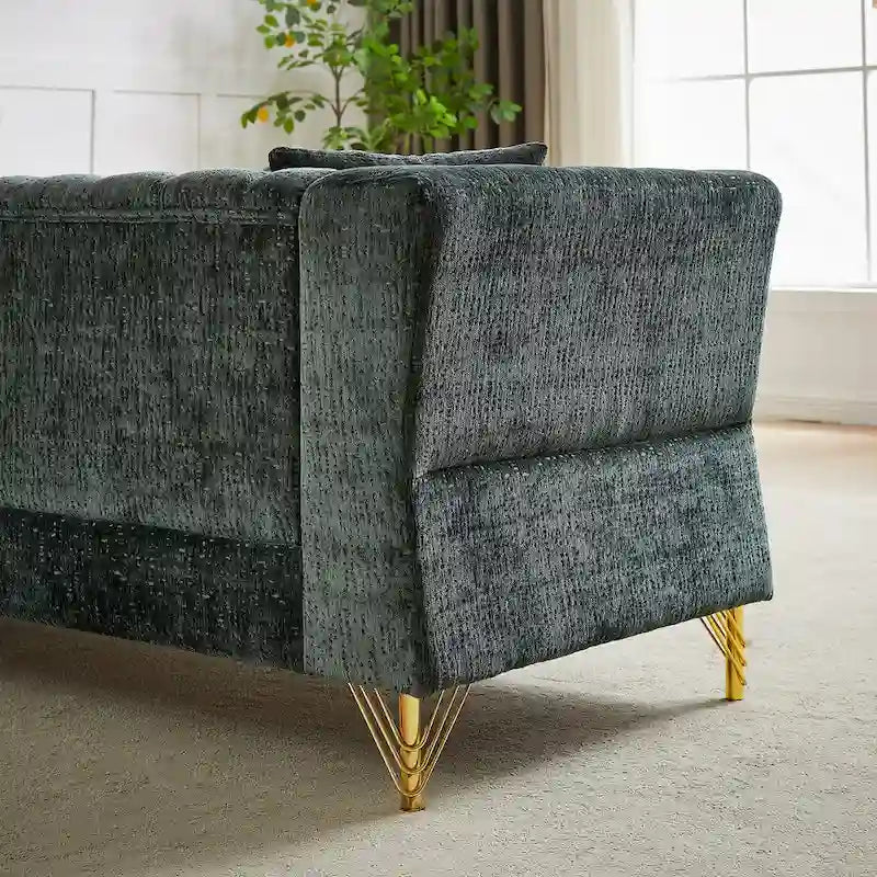 Canapé d'angle 5 places en chenille verte 81,5