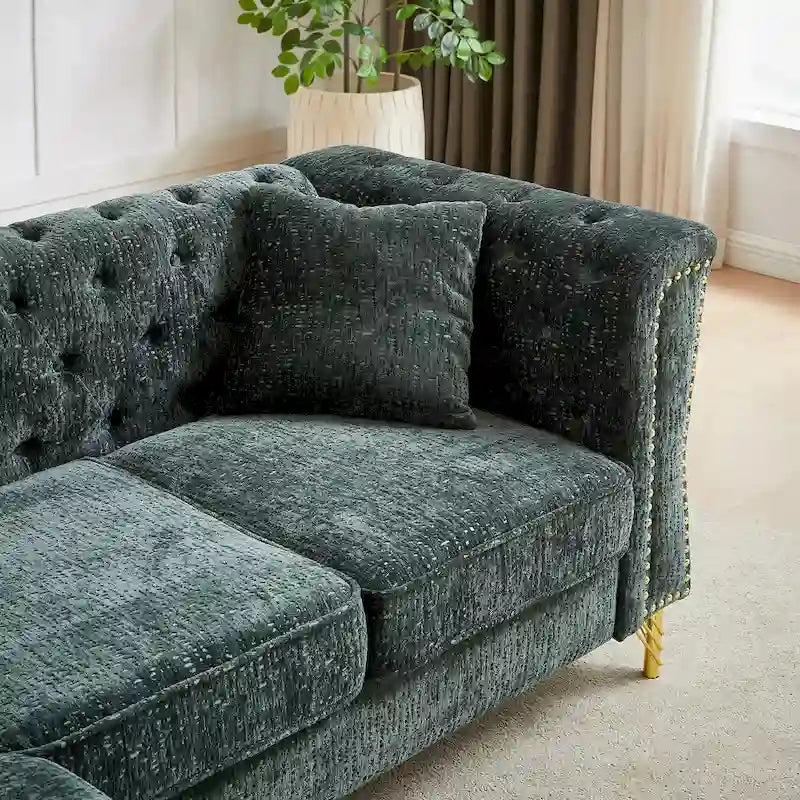Canapé d'angle 5 places en chenille verte 81,5