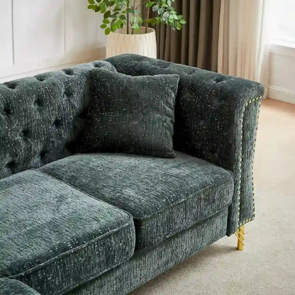 Canapé d'angle 5 places en chenille verte 81,5