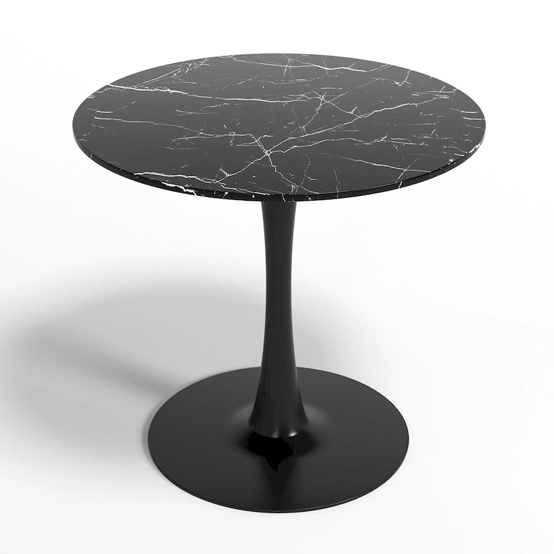 Table de cuisine ou de salle à manger ronde de style moderne du milieu du siècle avec pied central en acier - 31,5