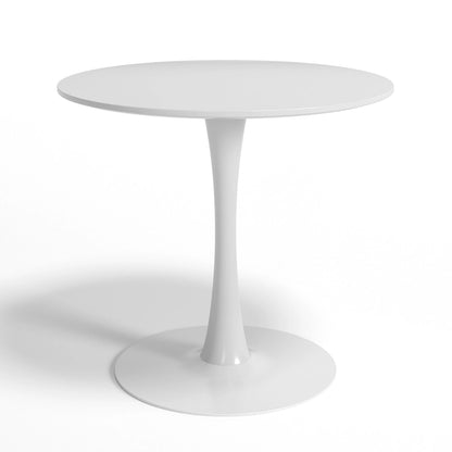 Table de cuisine ou de salle à manger ronde de style moderne du milieu du siècle avec pied central en acier - 31,5
