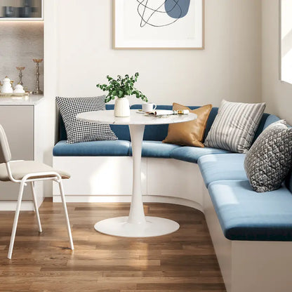 Table de cuisine ou de salle à manger ronde de style moderne du milieu du siècle avec pied central en acier - 31,5