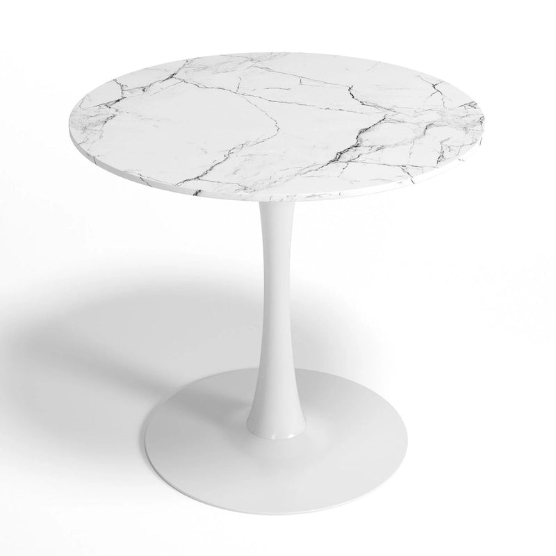 Table de cuisine ou de salle à manger ronde de style moderne du milieu du siècle avec pied central en acier - 31,5