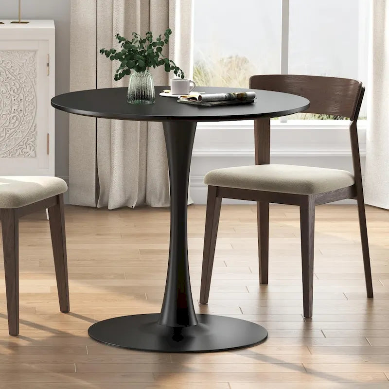 Table de cuisine ou de salle à manger ronde de style moderne du milieu du siècle avec pied central en acier - 31,5