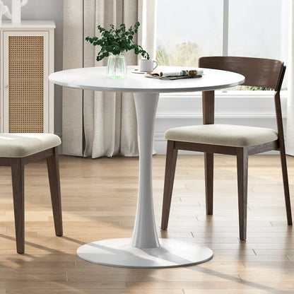 Table de cuisine ou de salle à manger ronde de style moderne du milieu du siècle avec pied central en acier - 31,5