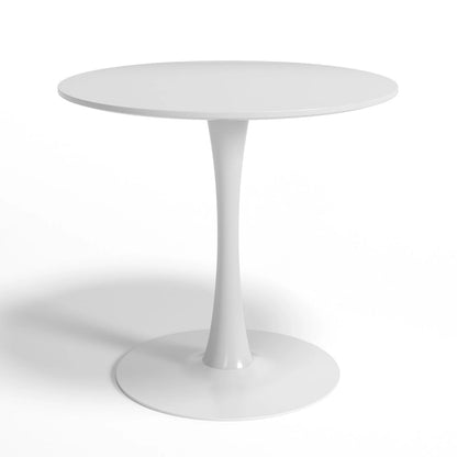 Table de cuisine ou de salle à manger ronde de style moderne du milieu du siècle avec pied central en acier - 31,5