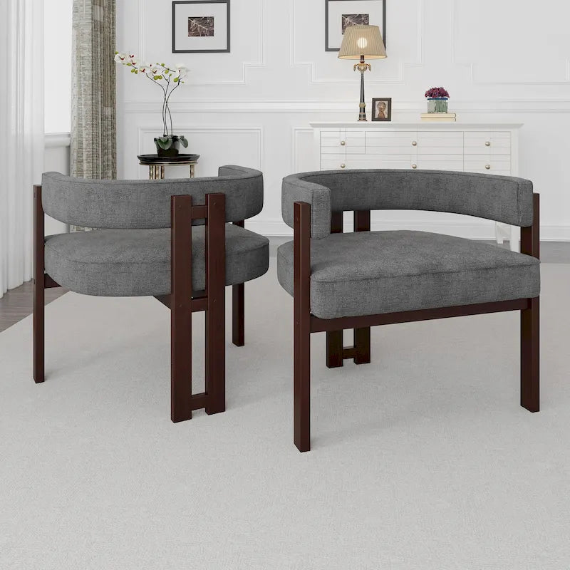 Fauteuil d'appoint moderne rembourré avec dossier ouvert, chaise de salle à manger à 3 pieds style tonneau, chaise d'appoint confortable pour salon, lot de 2