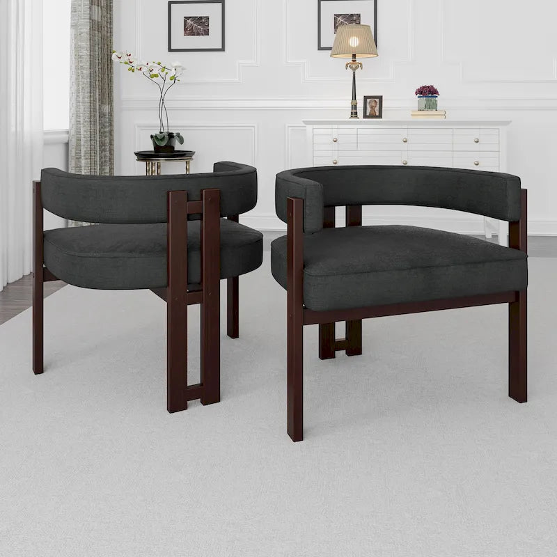Fauteuil d'appoint moderne rembourré avec dossier ouvert, chaise de salle à manger à 3 pieds style tonneau, chaise d'appoint confortable pour salon, lot de 2