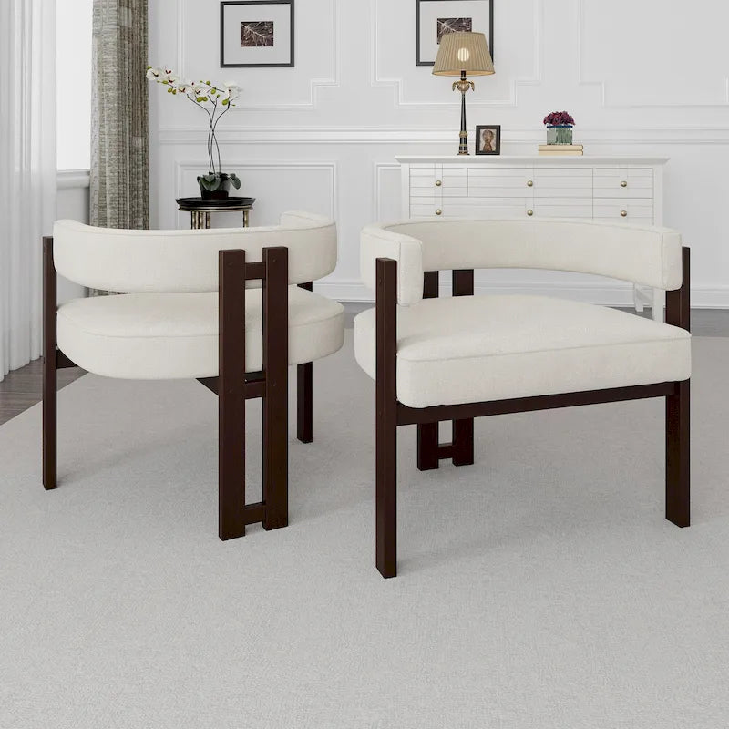Fauteuil d'appoint moderne rembourré avec dossier ouvert, chaise de salle à manger à 3 pieds style tonneau, chaise d'appoint confortable pour salon, lot de 2