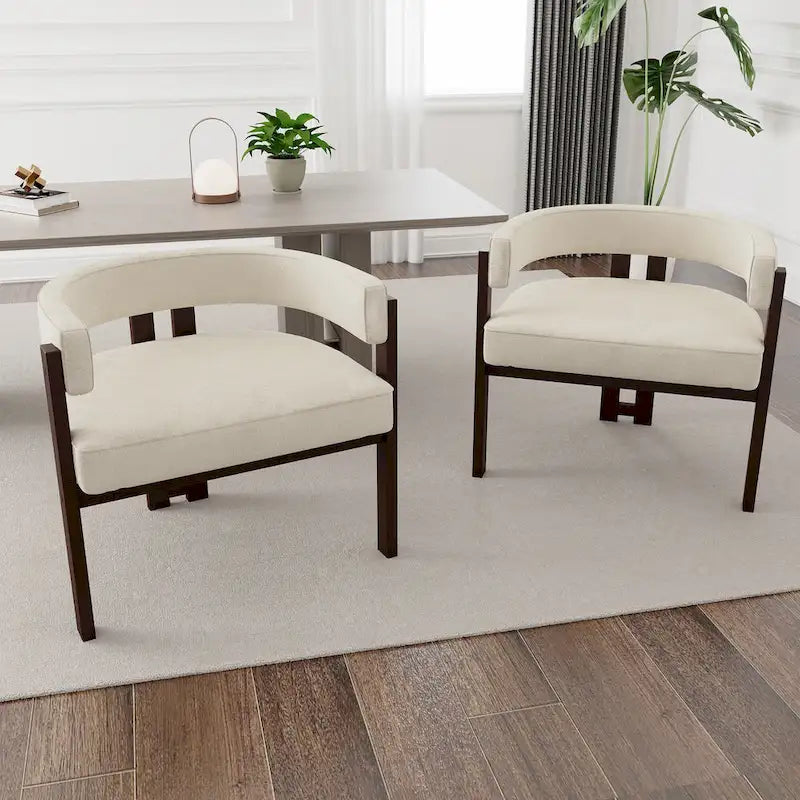 Fauteuil d'appoint moderne rembourré avec dossier ouvert, chaise de salle à manger à 3 pieds style tonneau, chaise d'appoint confortable pour salon, lot de 2