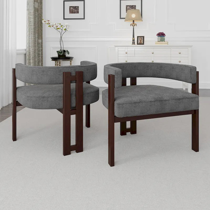 Fauteuil d'appoint moderne rembourré avec dossier ouvert, chaise de salle à manger à 3 pieds style tonneau, chaise d'appoint confortable pour salon, lot de 2