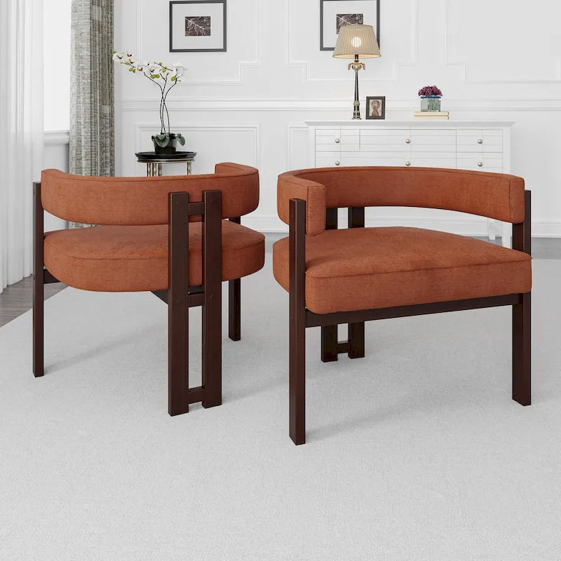 Fauteuil d'appoint moderne rembourré avec dossier ouvert, chaise de salle à manger à 3 pieds style tonneau, chaise d'appoint confortable pour salon, lot de 2